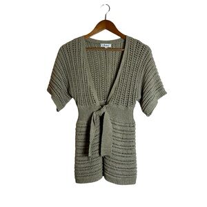 Jessica light brown short sleeve knit cardigan. Size medium